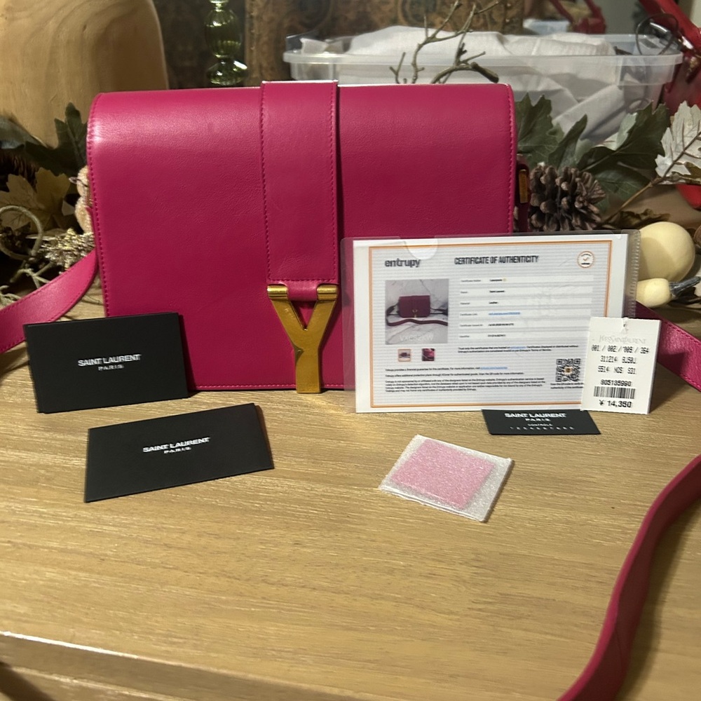 Saint Laurent Fuchsia Crossbody Bag with Gold Accent